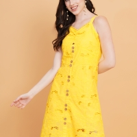 Embellished Print Crepe Midi Yellow Dress for Women – Shop Trendy Styles | 9 Impression